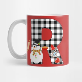 BW Buffalo Checks Pattern Monogram R | Snowman Mug